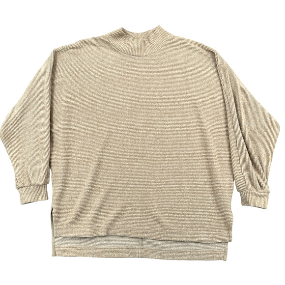 Banana Republic Beige Ribbed Texture Long Sleeve Mock Neck Sweater Petite Medium - Picture 1 of 6